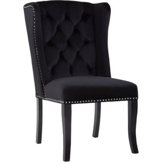 Premier Housewares Interiors by Premier Black Buttoned Velvet Dining Chairs, Velvet Upholstered Chair with Wooden Legs, Accent Chair for Living Room