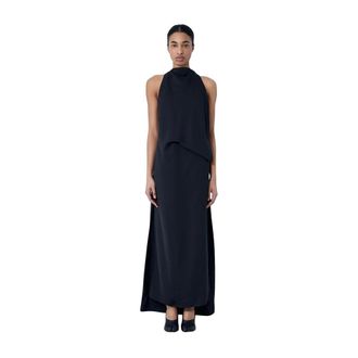 Sportmax Sportmax, Maxi Dresses, female, Black, Size: 2XS Sleeveless Draped Maxi Dress
