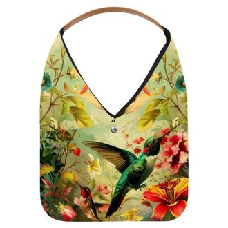 Generic Flowers Hummingbirds Vintage (4) Reusable Lightweight Grocery Bags - Foldable Into Compact Pouch, Washable & Sturdy, Multipurpose for Shopping and Tra