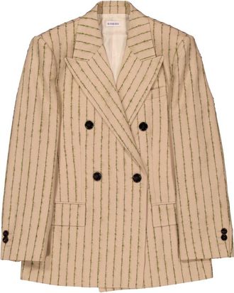 Burberry Striped Double-Breasted Wool-Mohair Blazer, Brand Size 48R ( US Size 38R )