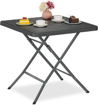 Relaxdays Relaxdays Garden Table Wood-Look, Square, HxWxD: 74 x 78 x 78 cm, Balcony, Plastic, Metal, Outdoor, Camping, Grey