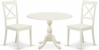 East West Furniture DMBO3-LWH-W 3 Piece Dinning Room Table Set Consists of 1 Drop Leaves Dining Room Table and 2 Linen White Wood Chair with X-Back - Linen White Finish