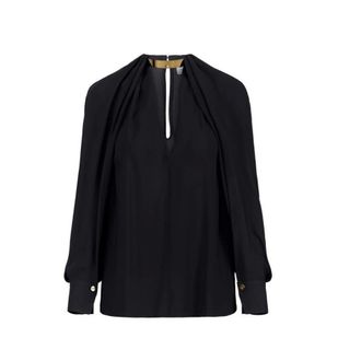 Elisabetta Franchi Blouses, female, Black, Size: XL Viscose Georgette Blouse with Jewel Detail