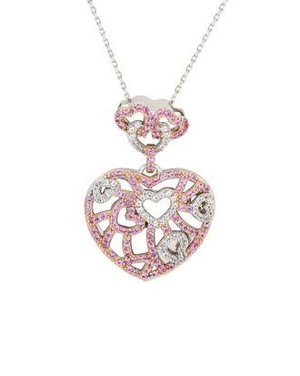 Suzy Levian Silver 0.02 Ct. Tw. Diamond & Sapphire Heart Pendant