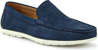 Jones Bootmaker Mens Rohan Wide Fit Leather Sheepskin-Lined Moccasins - Navy - Size UK 10