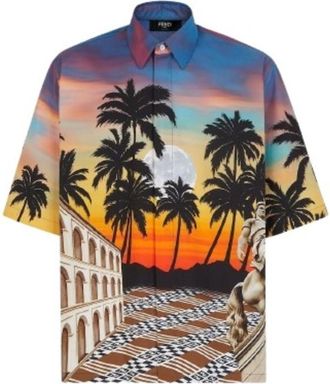 Fendi Mens Multicoloured Printed Poplin Shirt, Size Large