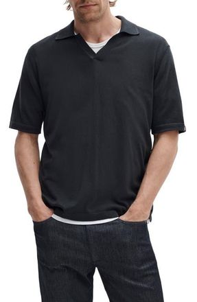 Rag & Bone Conrad Silk & Cotton Johnny Collar Polo in Black at Nordstrom, Size Xx-Large