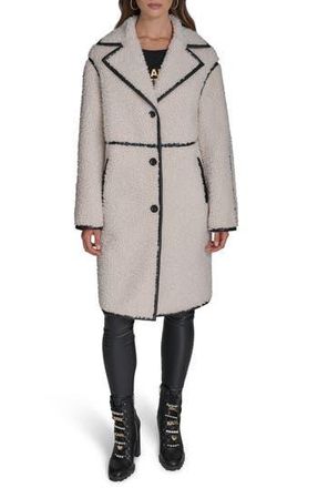 Karl Lagerfeld Faux Shearling Coat in Ivory/Black at Nordstrom Rack, Size Small