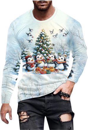 Generic christmas jumpers Christmas Jumper for Mens Ugly Reindeer Santa Claus Shirts Crewneck Long Sleeve Pullover Graphic Printed Xmas Sweatshirts Funny Fest