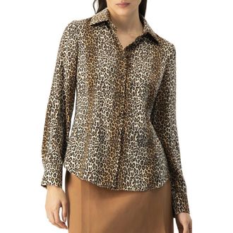 Ivonne Animal Print Satin Shirt in Brown at Nordstrom, Size 10