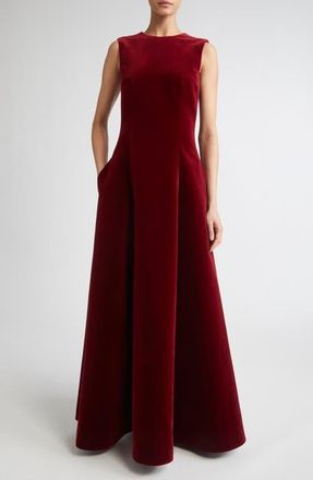 Emilia Wickstead Nodin Sleeveless Velvet Column Gown in Burgundy at Nordstrom, Size 12 Us