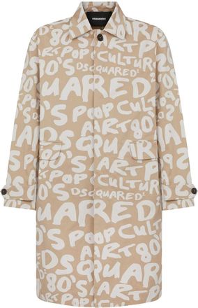 Dsquared2 logo-print trench coat - men - Cotton/Elastane/Cotton - 50 - Neutrals