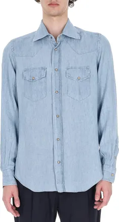 Eleventy Texas Denim Lyocell-Linen Casual Shirt