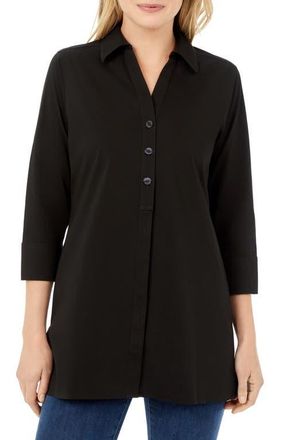 Foxcroft Pamela Stretch Button-Up Tunic in Black at Nordstrom, Size 10