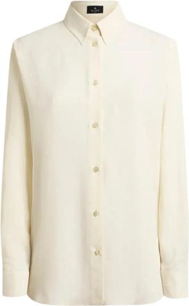 Etro Gestreepte Katoenen Jacquard Blouse - Dames - Overhemden - Beige - XL - Katoen - Overhemden