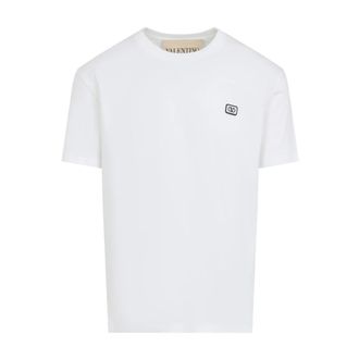 Valentino T-Shirts, male, White, Size: XL Cotton T-shirt With VLogo Patch