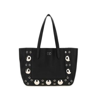 Valentino Garavani Black Leather Small Nellcote Shopping Bag