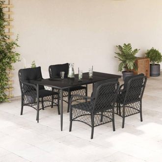 vidaXL Set De Muebles Jard&iacute;n 5 Pzas Con Cojines Rat&aacute;n Sint&eacute;tico Negro Vidaxl