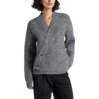 Mani&egrave;re De Voir Dani Unisex Asymmetric Brushed Wool Knit Cardigan in Grey at Nordstrom, Size X-Small