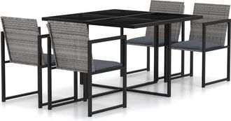 vidaXL Set De Comedor De Jard&iacute;n 5 Pzas Y Cojines Rat&aacute;n Sint&eacute;tico Gris Vidaxl