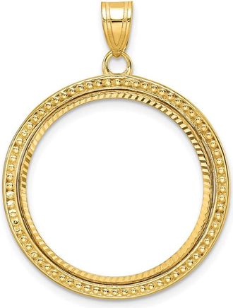 Diamond2Deal 14k Yellow Gold Beaded and Diamond-cut 22.0mm Prong Coin Bezel Pendant