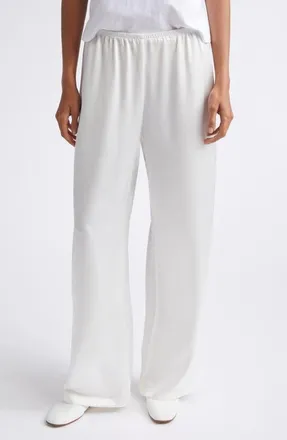 Leset Barb Wide Leg Satin Pants in Optic White at Nordstrom, Size X-Large