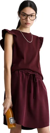 Marc O'Polo Denim Shirttop MARC OPOLO DENIM, Damen, Gr. XL, merlot rot, Jersey, Obermaterial: 100% Baumwolle, regular fit normal, Rundhals, Tops Shirttop, Volant-&Auml;rmel,