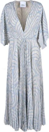 Erika Cavallini Semi Couture Geplooide Lange Jurk met Ritssluiting - Dames - Maxi kleedjes - Wit - S - Polyester - Kleedjes