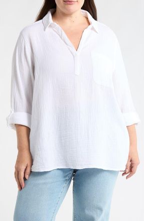 Beach Lunch Lounge Lenora Cotton Gauze Popover Top in White at Nordstrom Rack, Size 1X
