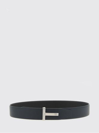 Tom Ford Adjustable Textured Calfskin Leather Belt with T Logo Buckle