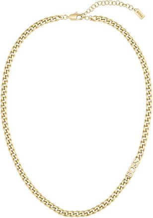 BOSS Curb-chain logo necklace in gold-tone steel