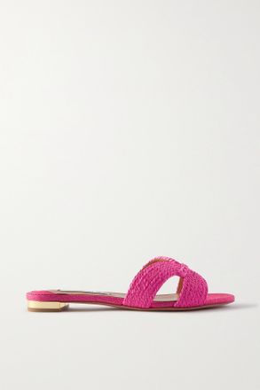 Aquazzura Rope Raffia Slides - Rosa