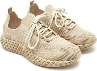 Desa Womens Textile Trainers - Plastic Sole, Breathable, Flat Heel | Beige - 37