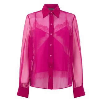 Alberta Ferretti Sheer Blouse with Lace Inserts - female - Alberta Ferretti - Shirts - Pink - M - Blouses & Shirts