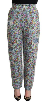 Dolce & Gabbana Bloemenprint Versleten Jeans Pan72791