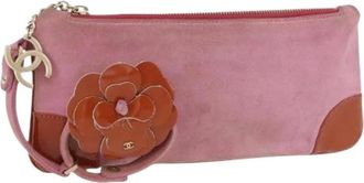 Chanel Pre-owned Clutches, female, Pink, Size: ONE SIZE Pre-owned Suede Pouch