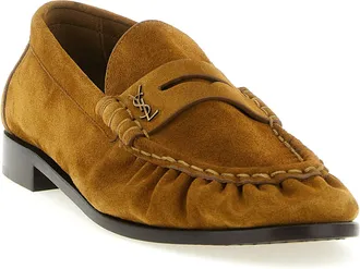 Saint Laurent Mens Brown Calfskin Slip-On Loafers