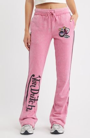 Von Dutch Low Rise Flared Raw Hem Sweatpants in Chateau Rose Vintage Acid Wash at Nordstrom, Size X-Large