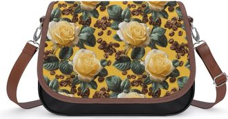 Generic Coffee Beans Yellow Roses Fashion Womens Crossbody Bags Novelty Handbag Shoulder Bag Purse