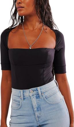 Free People Everly Bodysuit Womens Black Cutout Back Short Sleeve BUU496