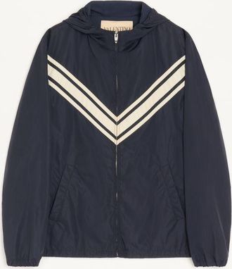 Valentino Valentino Hooded Windbreaker In Lightweight Nylon With Inlaid V Man NAVY/BEIGE 44