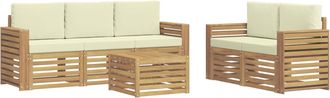 vidaXL Conjunto De Sof&aacute;s De Exterior 6 Uds. Blanco Y Crema Poli&eacute;ster Vidaxl