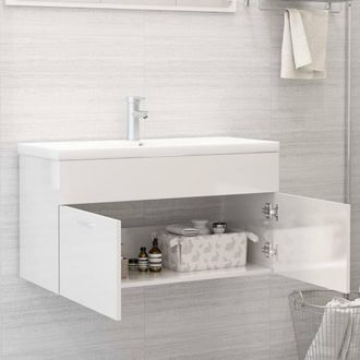 Berkfield Home Sink Cabinet with Built-in Basin High Gloss White Engineered Wood