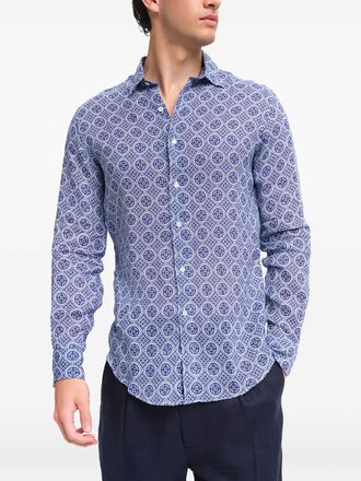 Peninsula graphic-print shirt - men - Linen/Flax - M - Blue