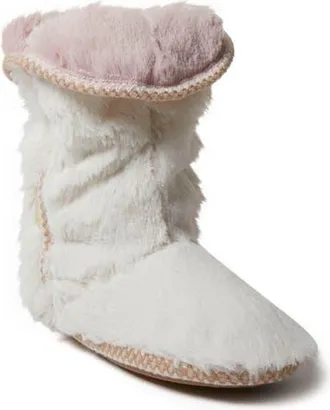 Dearfoams Beth Faux Fur Fold Down Fuzzy Bootie Slipper in Muslin at Nordstrom, Size X-Large