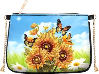 Generic Special Shape Sunflower Clutch Bag Rhinestone Stitch Shoulder Bag Handmade Arts Craft Makeup Bag for Women Girls