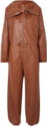 Dodo Bar Or Tan Leather Jumpsuit Size M