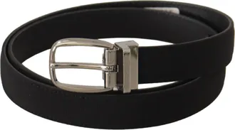 Dolce & Gabbana Black Calf Canvas Silver Tone Logo Metal Mens Belt