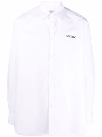 Valentino Garavani floral-appliqu&eacute; cotton shirt - White