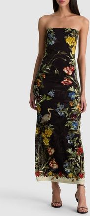 Alice & Olivia Delora Strapless Midi Dress in Desert Sprigs Black at Nordstrom, Size 14
